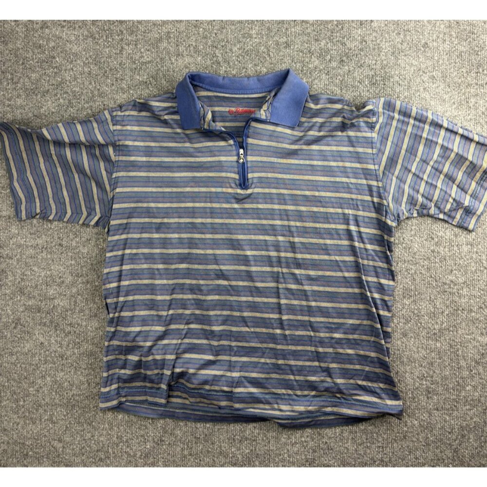 In Fiamme Polo Shirt Mens Medium Blue Yellow Striped Half Zip Made Italy Cotton